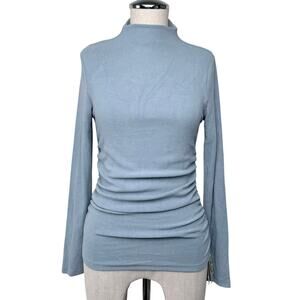 OGL Eco-Mousse Thermal Ruched Side Tuckable Top Mock Neck Blue Medium NWT